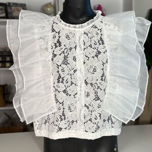 POL White Lace Ruffle Blouse